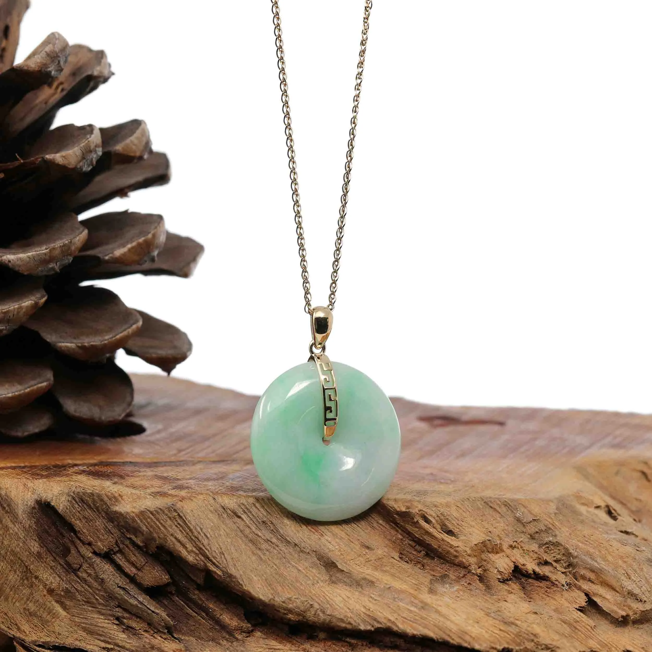 "Good Luck Button" Lavender Jadeite Jade Lucky KouKou Pendant With 14K Yellow Gold Bail