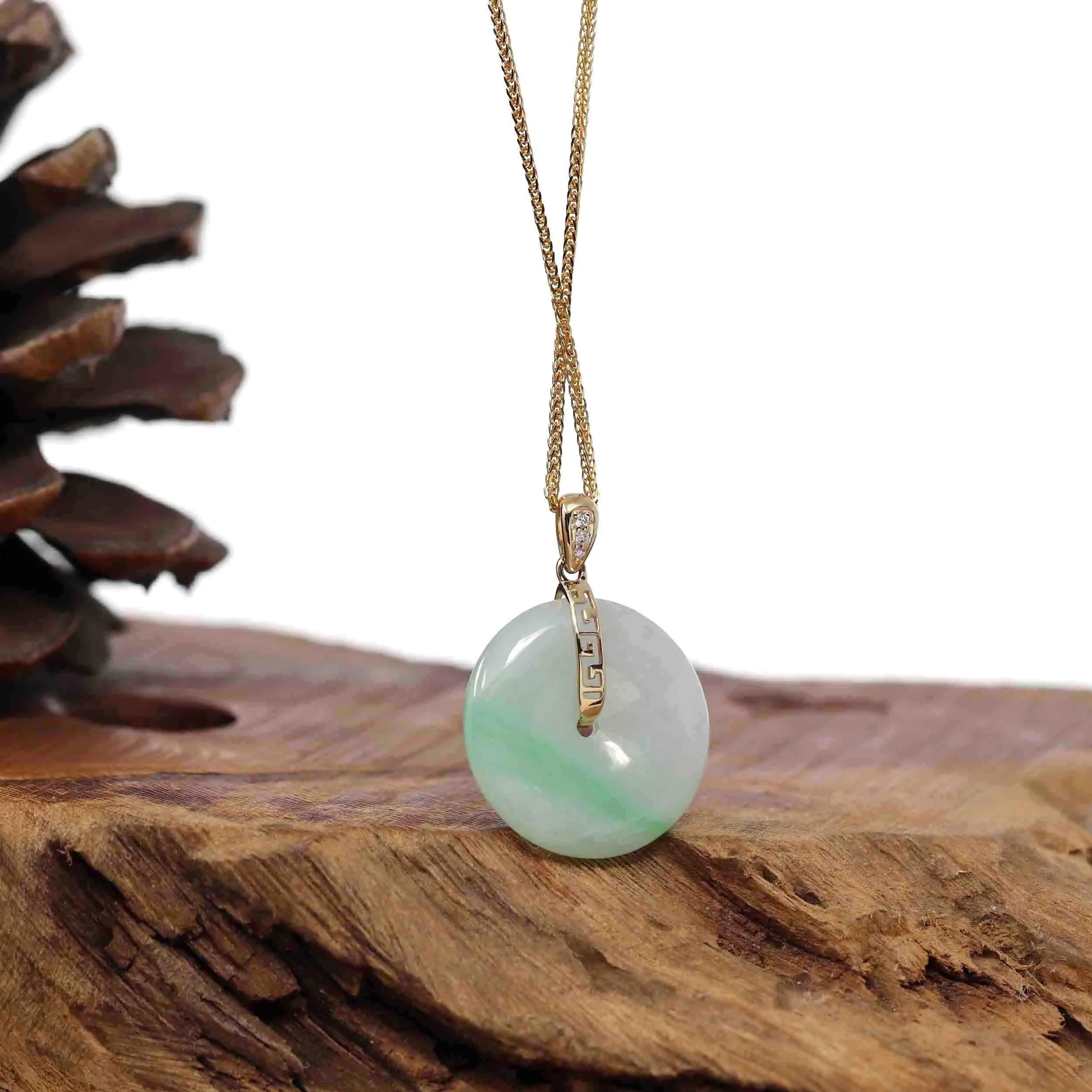 "Good Luck Button" Lavender Jadeite Jade Lucky KouKou Pendant With 14K Yellow Gold Bail