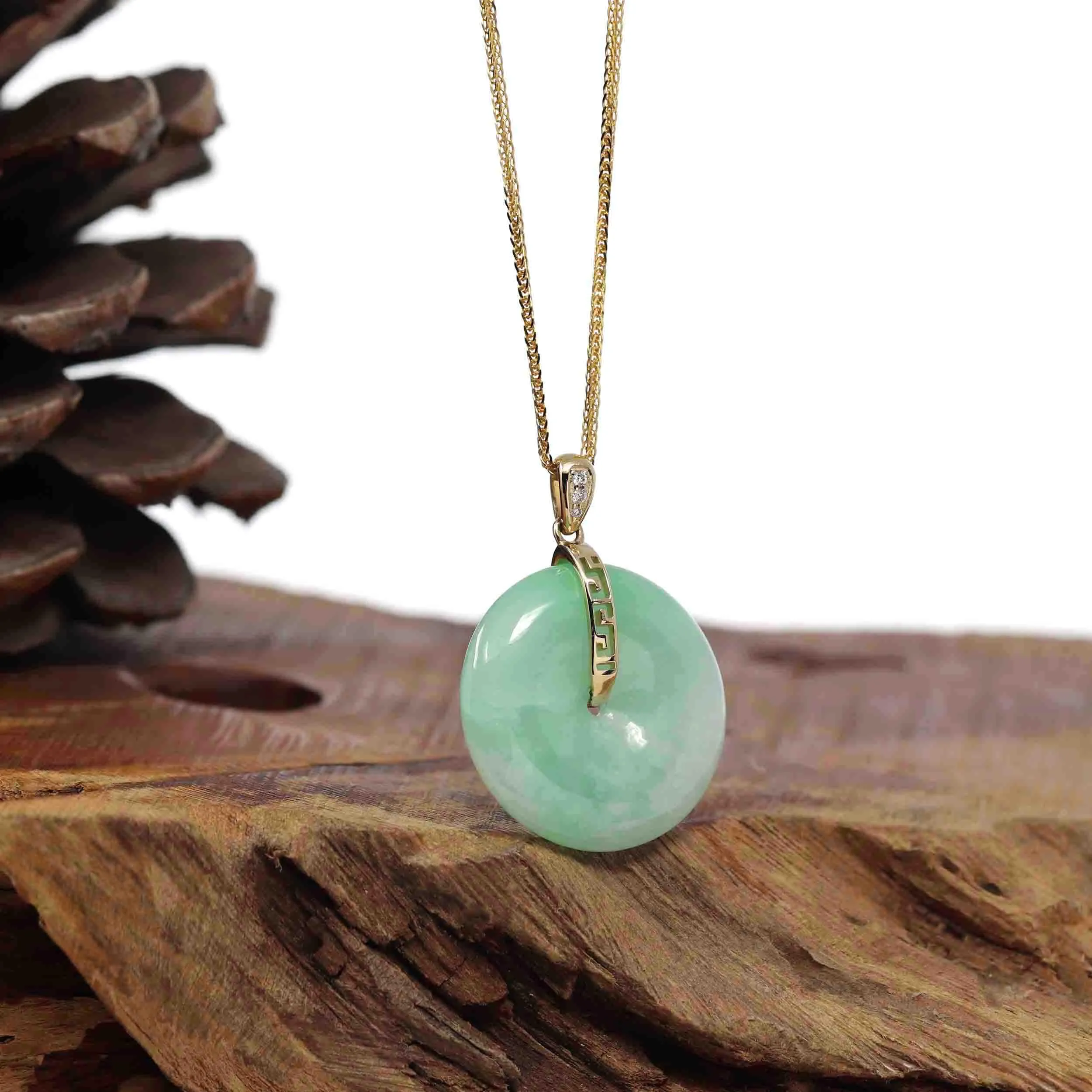 "Good Luck Button" Lavender Jadeite Jade Lucky KouKou Pendant With 14K Yellow Gold Bail