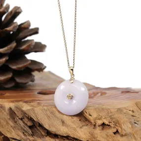 "Good Luck Button" Lavender Jadeite Jade Lucky KouKou Pendant With 14K Yellow Gold Bail