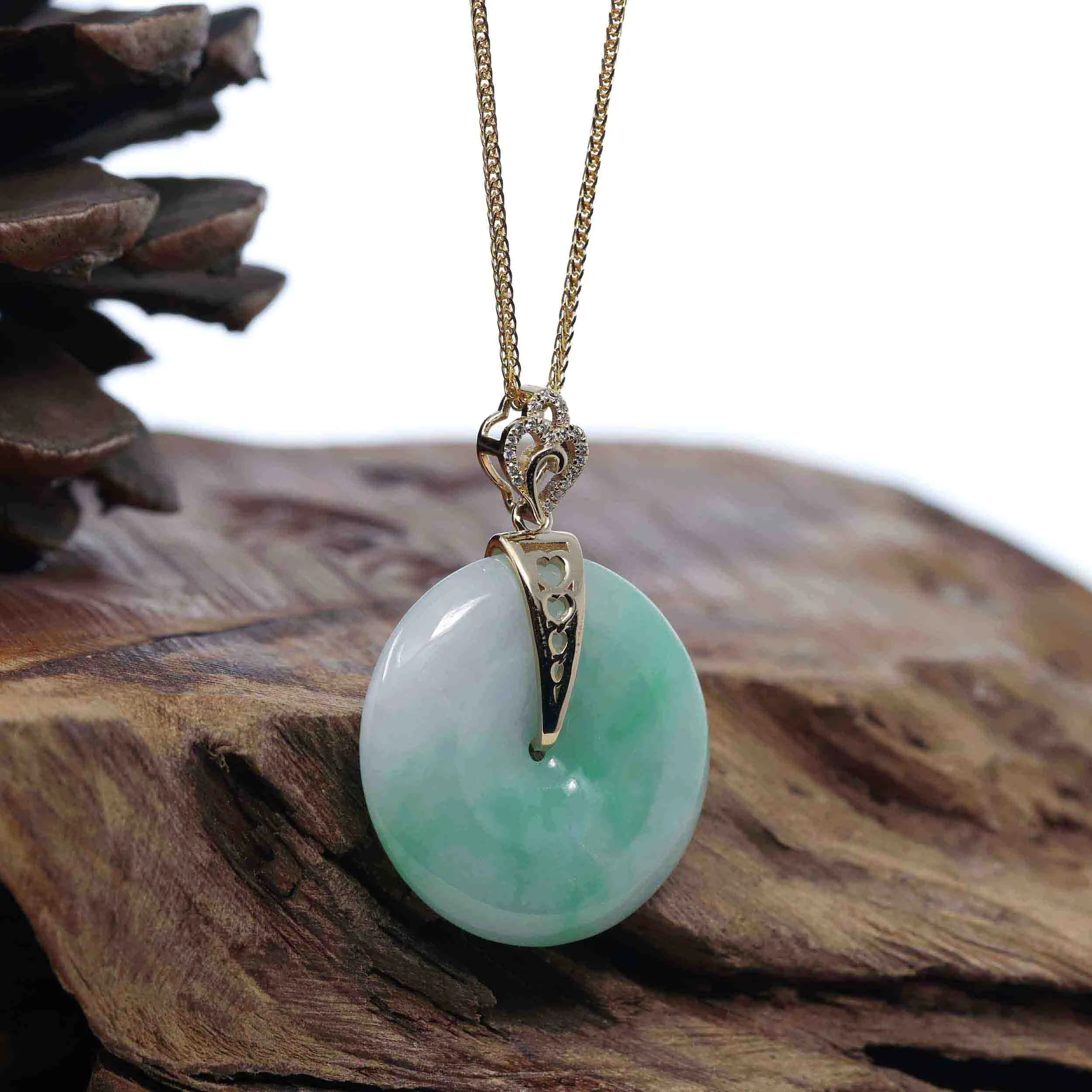 "Good Luck Button" Lavender Jadeite Jade Lucky KouKou Pendant With 14K Yellow Gold  Diamond Bail