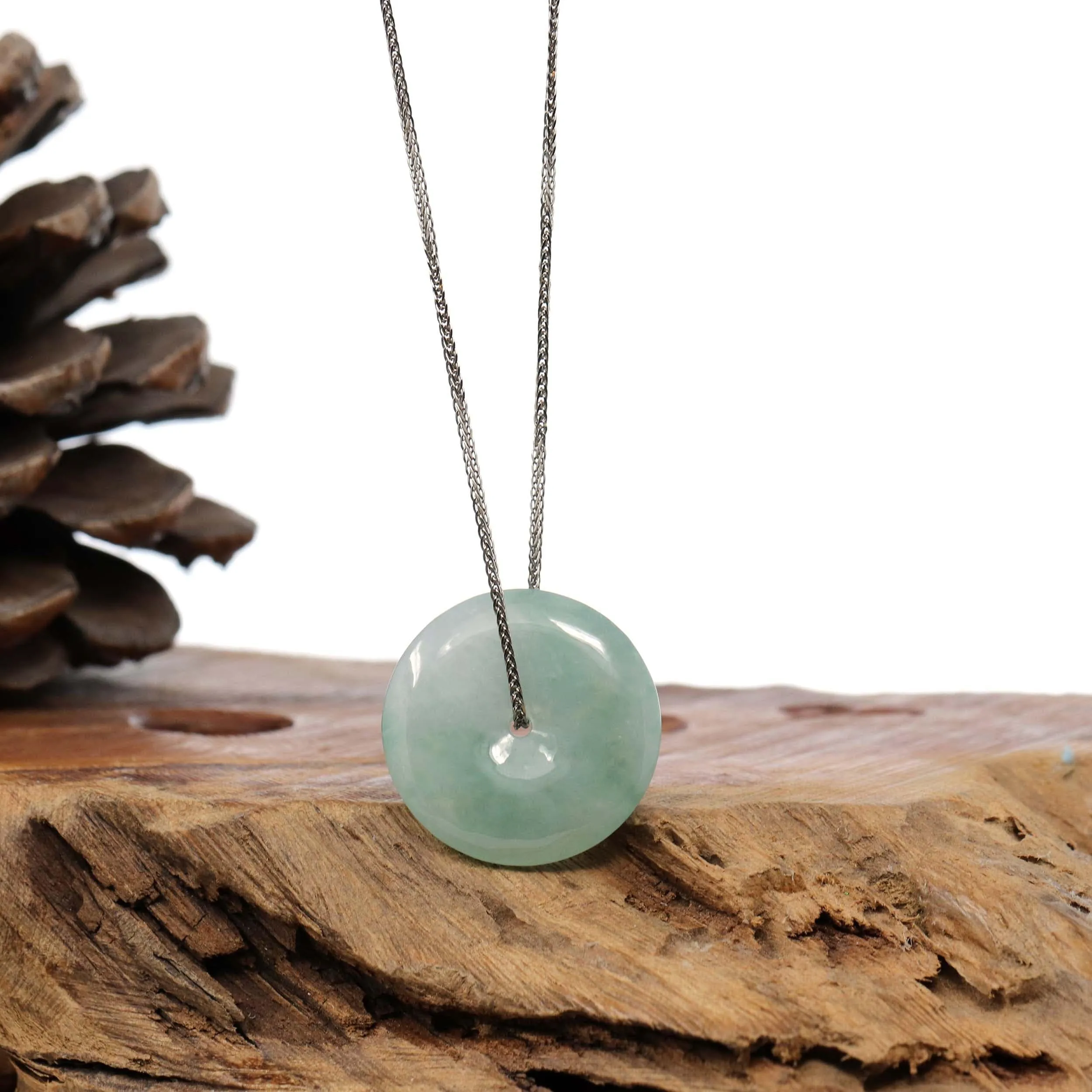 "Good Luck Button" Necklace Ice Green Jadeite Jade Pendant Necklace