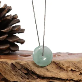 "Good Luck Button" Necklace Ice Green Jadeite Jade Pendant Necklace