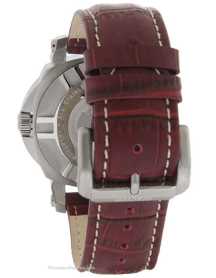 Reactor Fermi Mens Day/Date Watch - Matte Navy Dial - Burgundy Leather Strap