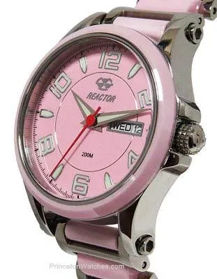 Reactor Ladies Crystal Watch - Pink & Stainless Steel - Day / Date - 200m