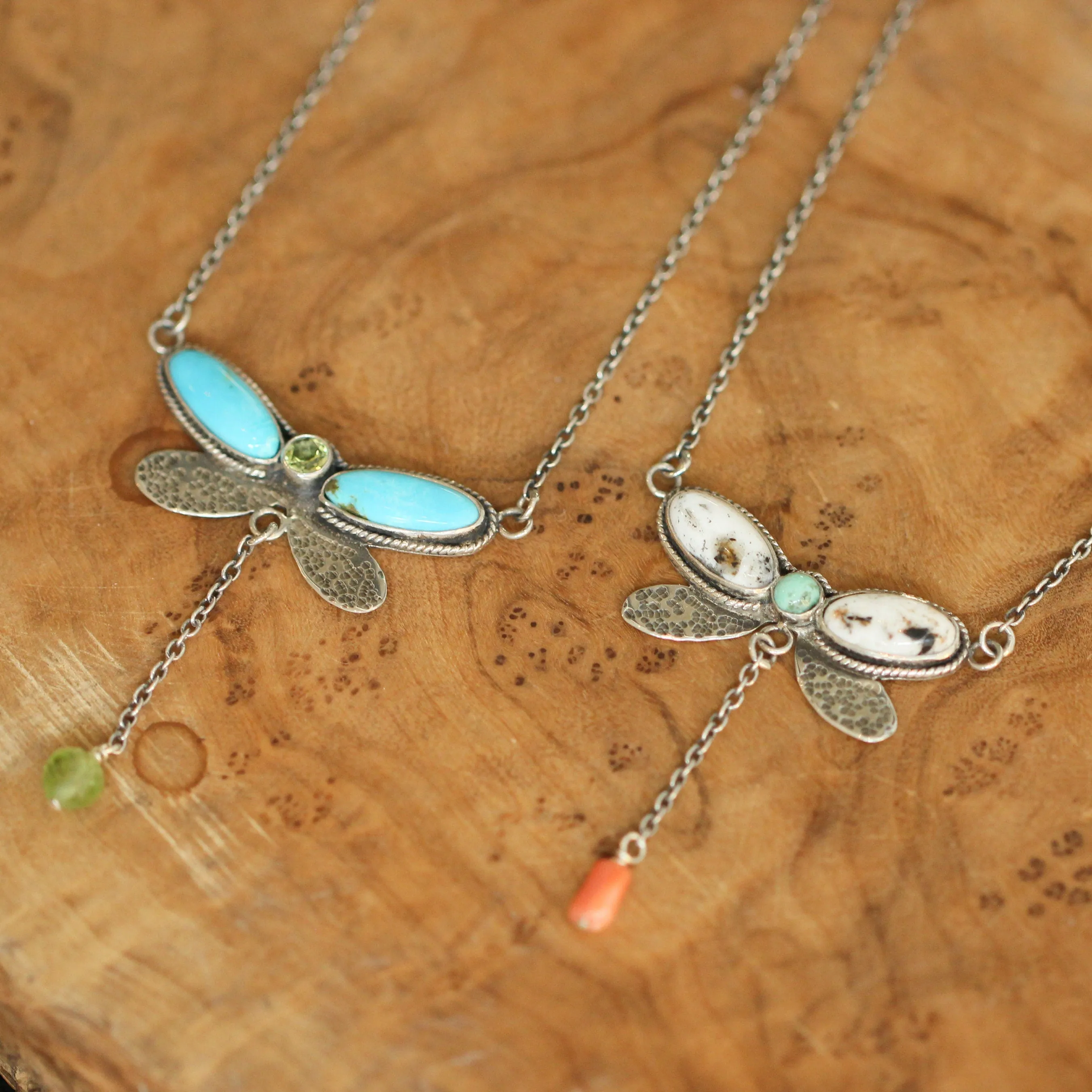 READY TO SHIP - Turquoise Peridot Necklace - Dragonfly Choker -  Turquoise & Peridot - Sterling Silver