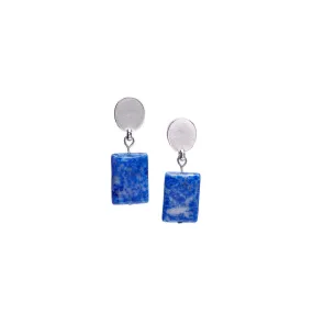 rhodium oval   denim lapis earrings