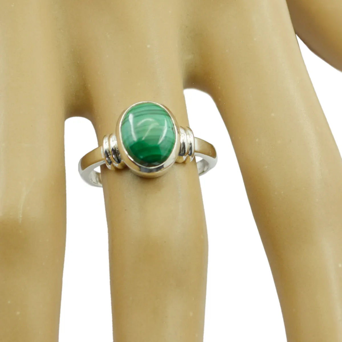 Riyo Charming Stone Malachite 925 Sterling Silver Ring Wire Jewelry