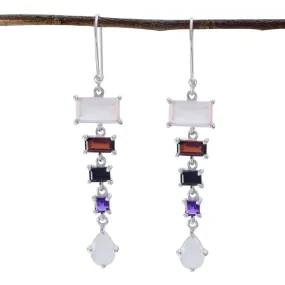 Riyo Genuine Gems multi shape Faceted Multi Multi Stone Silver Earrings gift for Faishonable day