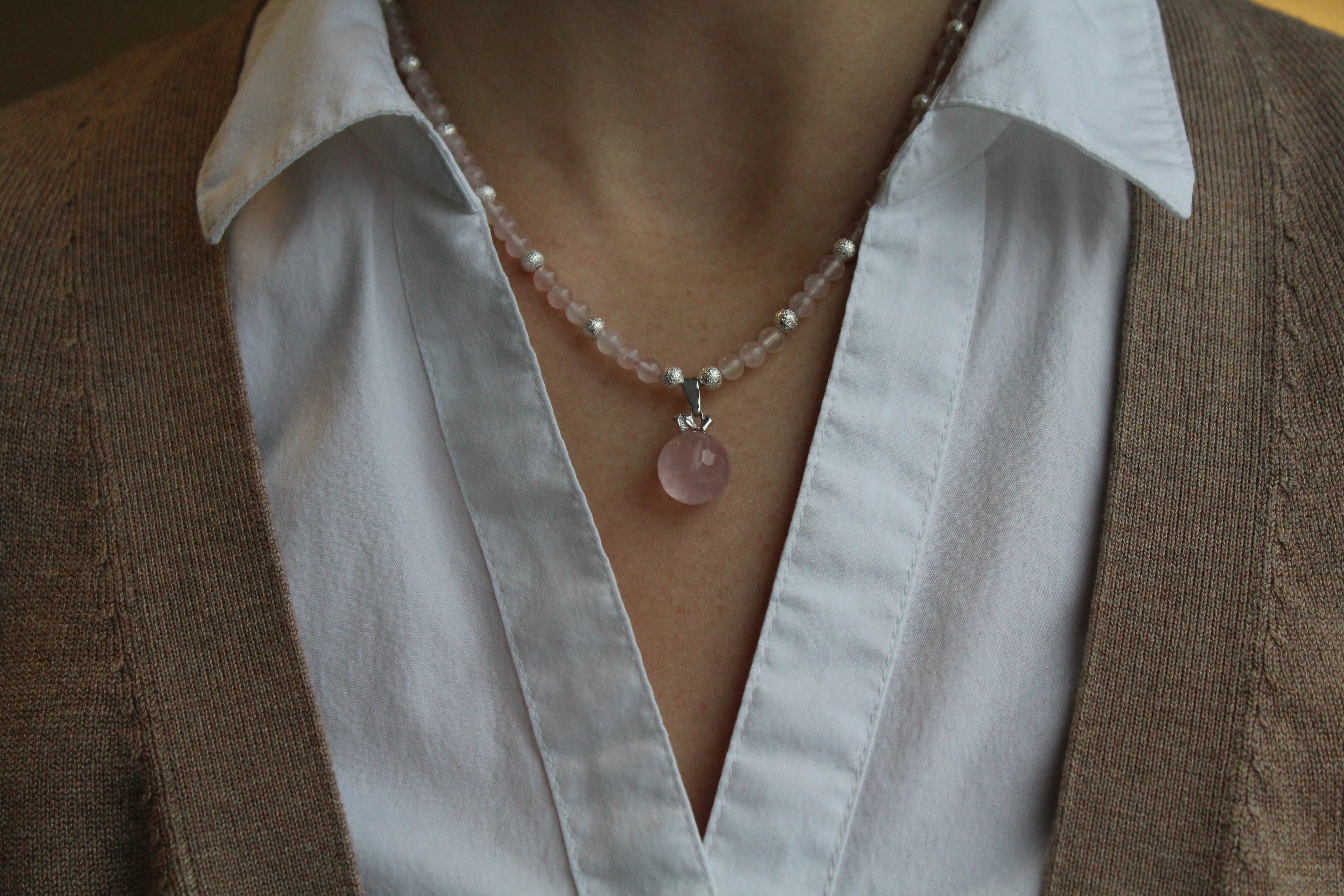 Rose Quartz Apple Pendant Necklace