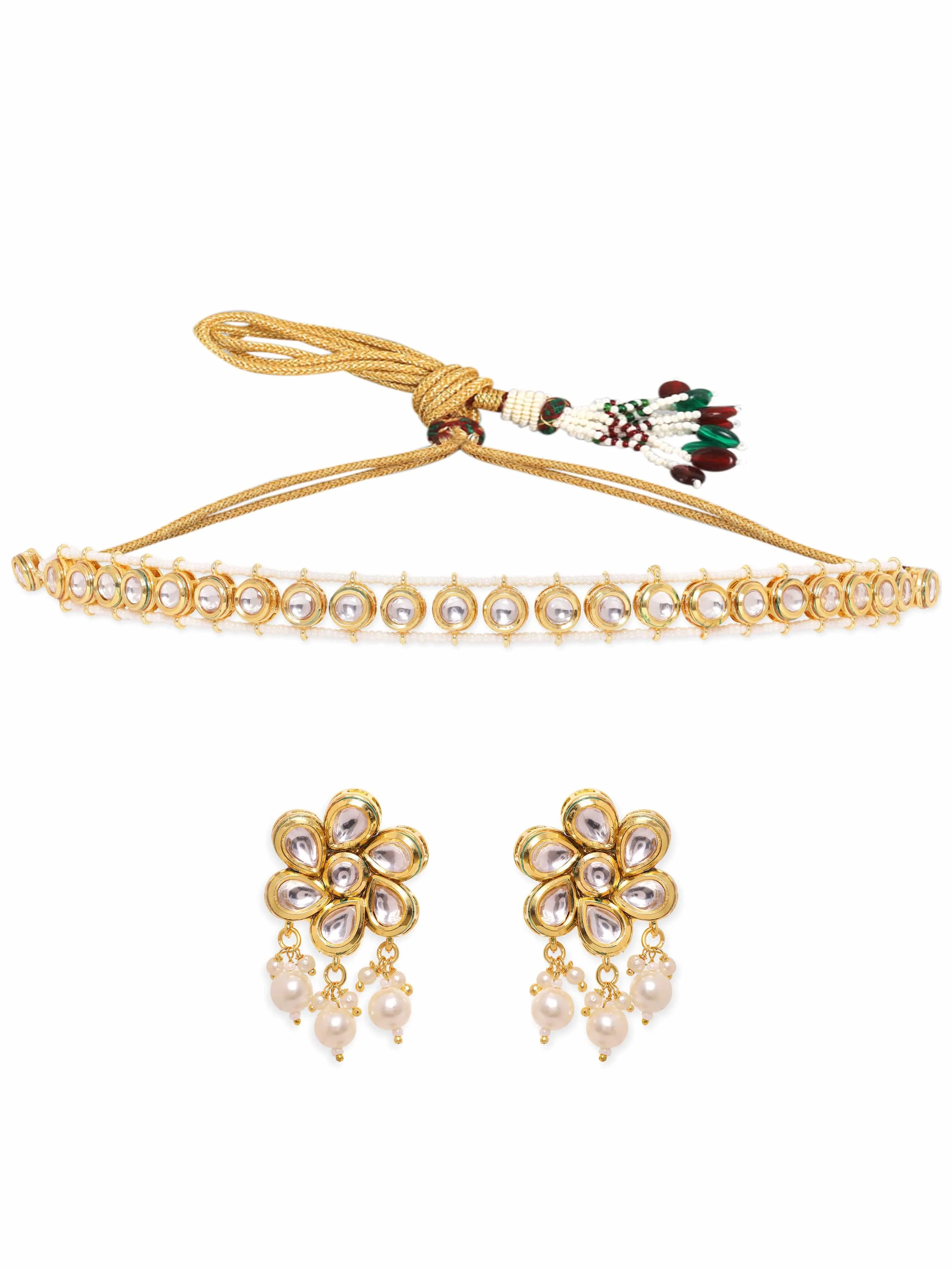 Rubans Divine Elegance 22K Gold Plated Kundan Pearl beaded Choker jewelry Set