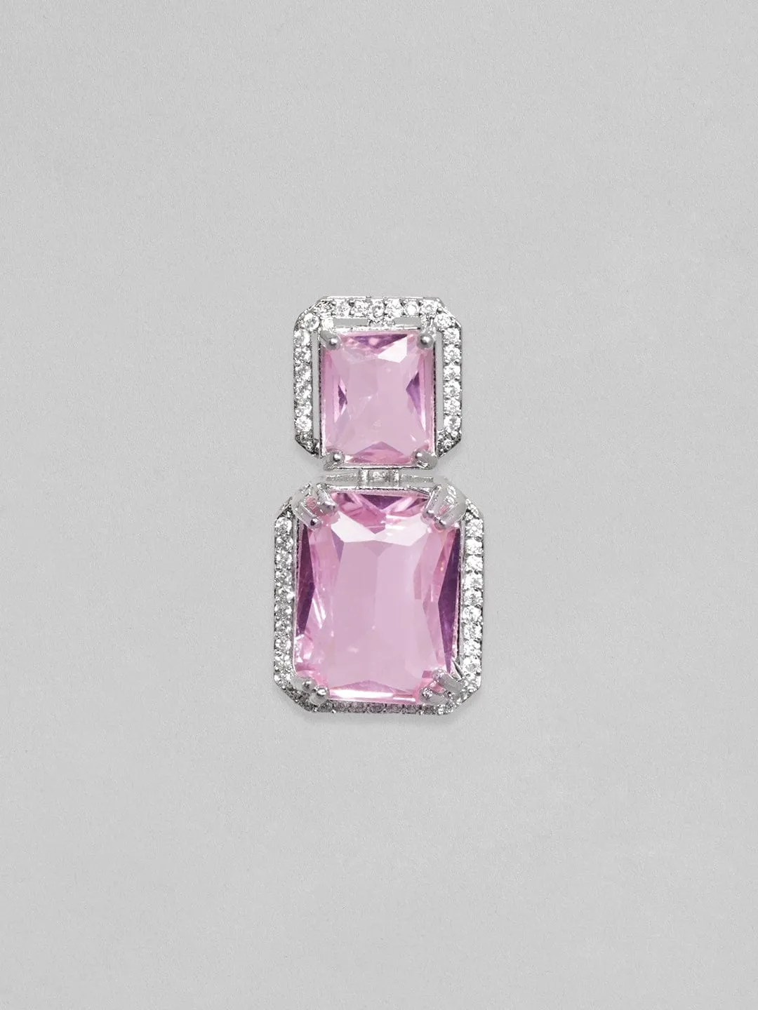 Rubans Rhodium Plated Premium white & Pink Saphire solitaire Zircons Dangle Earring.