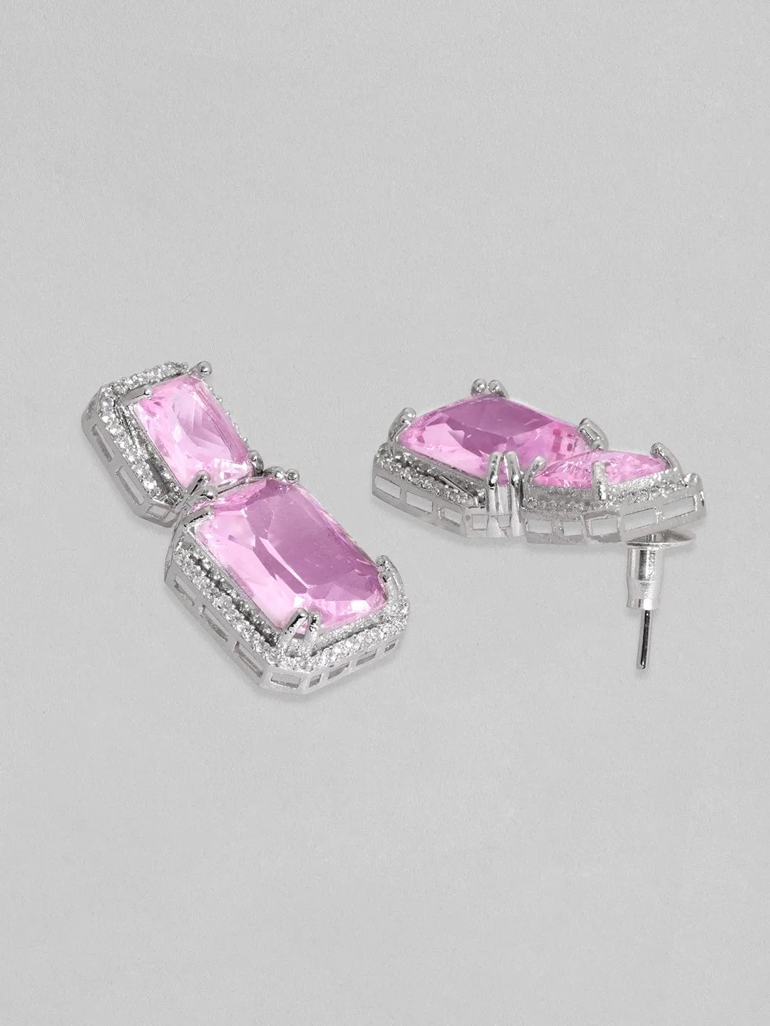 Rubans Rhodium Plated Premium white & Pink Saphire solitaire Zircons Dangle Earring.