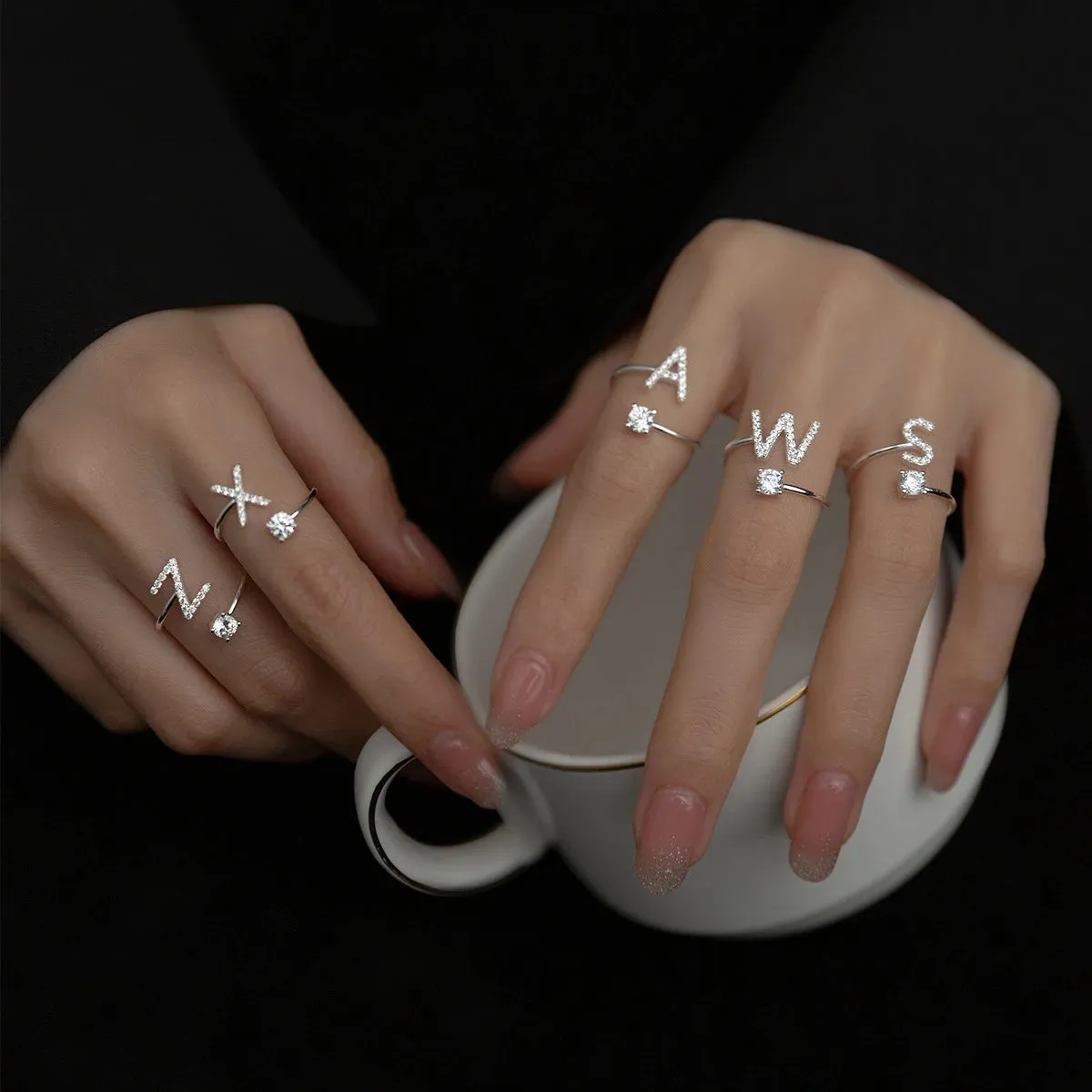 S925 Silver 26 Letters Toi et Moi Ring