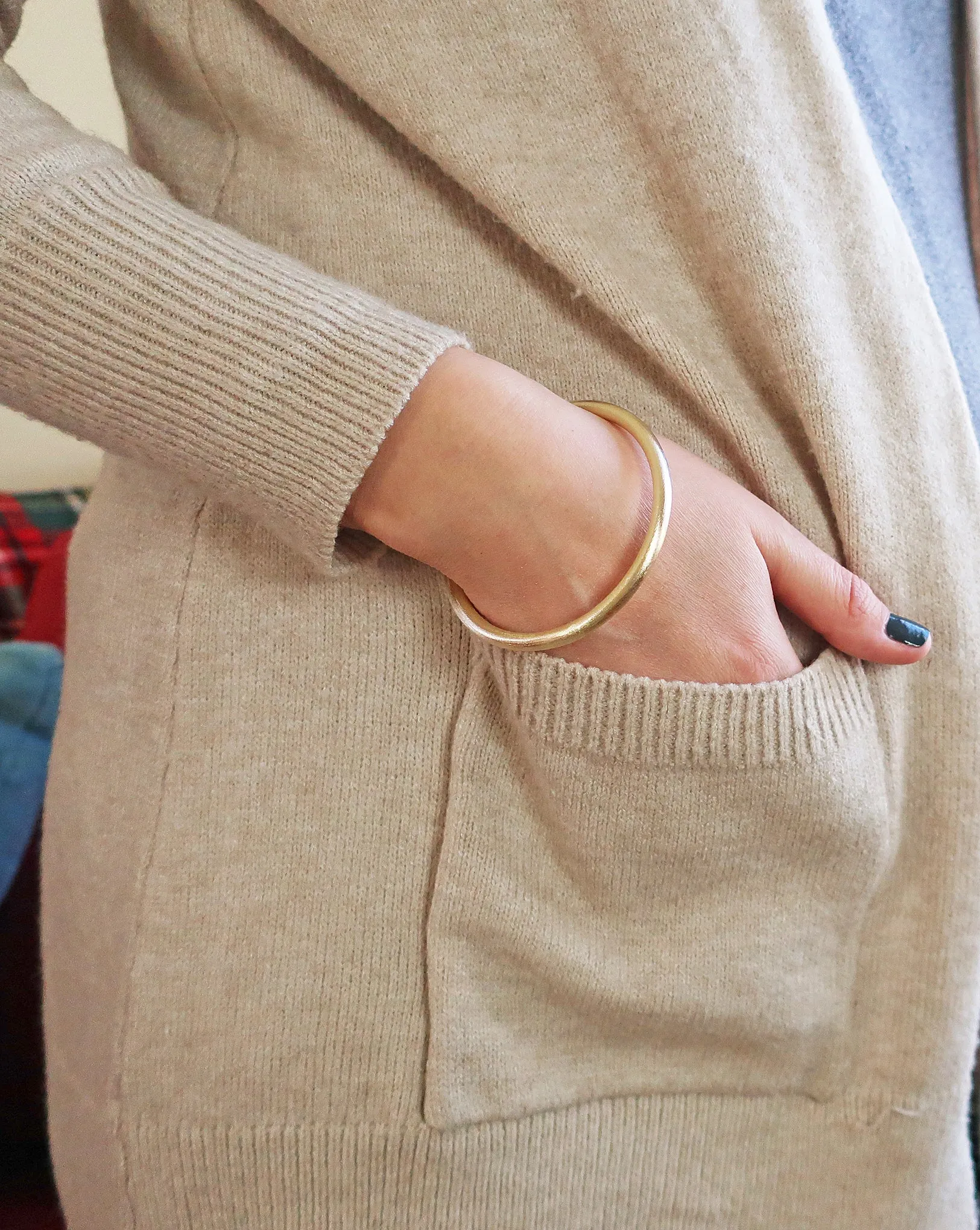 Sheila Fajl Thin Tubular Bangle Bracelet in Brushed Gold Plated