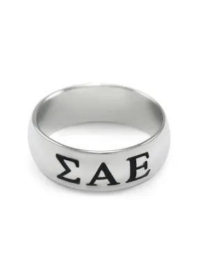 Sigma Alpha Epsilon Sterling Silver Ring with Black Enameled Letters