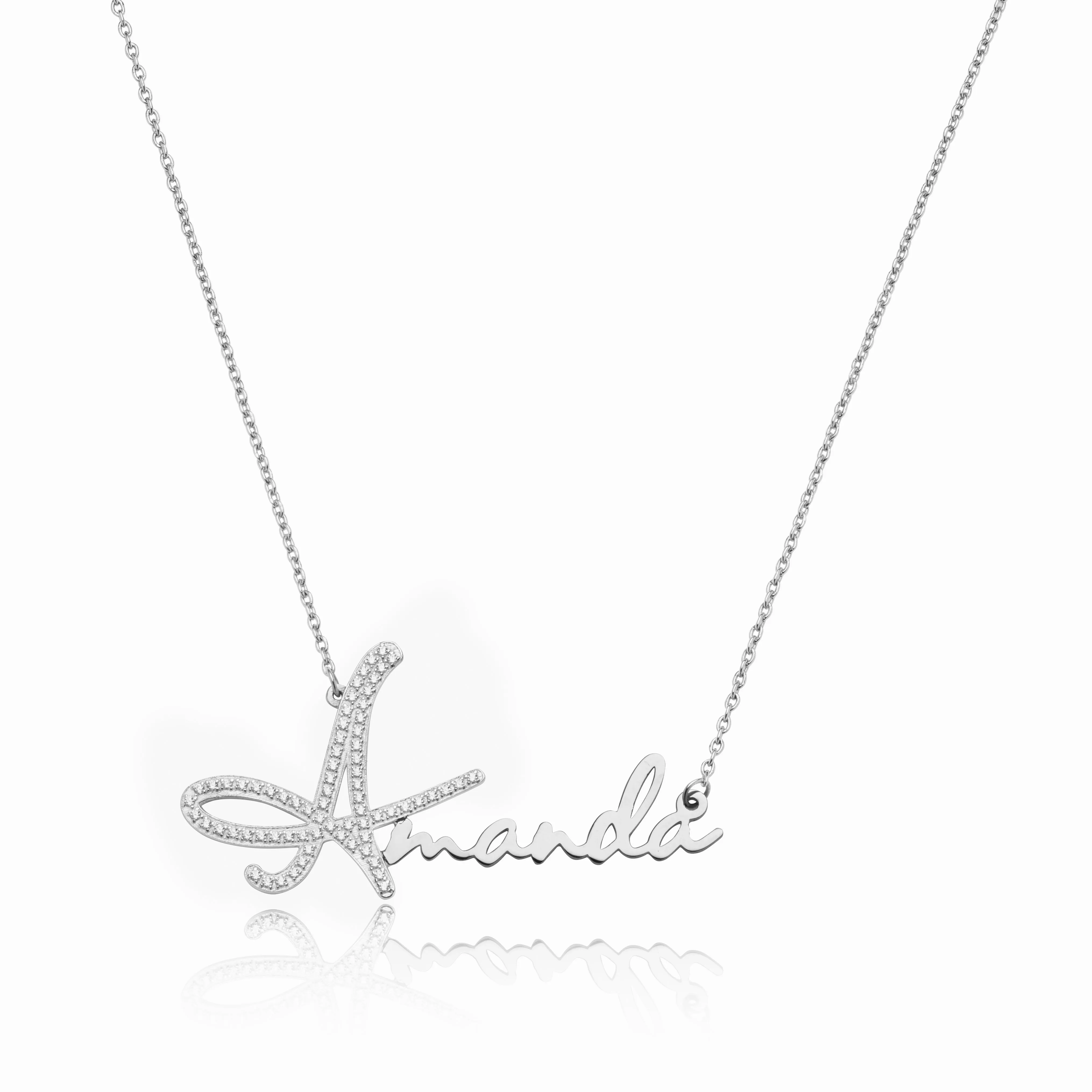 Signature Name Necklace w/ Iced Initial