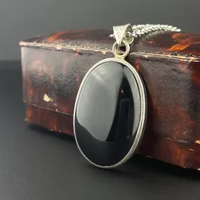 Silver Large Black Onyx Pendant Necklace