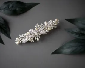 Silver Wedding Hair Barrette with Ivory Pearls