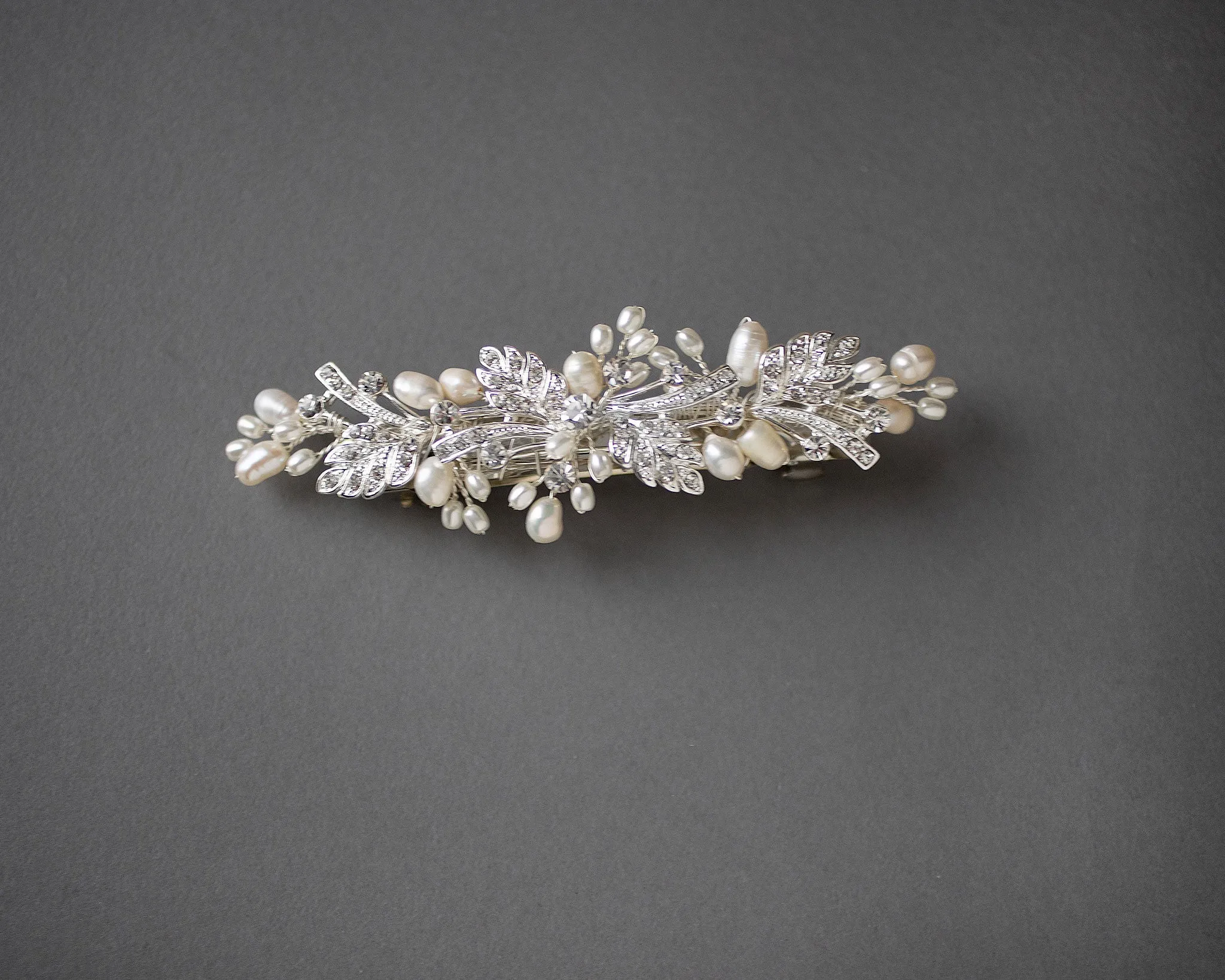 Silver Wedding Hair Barrette with Ivory Pearls