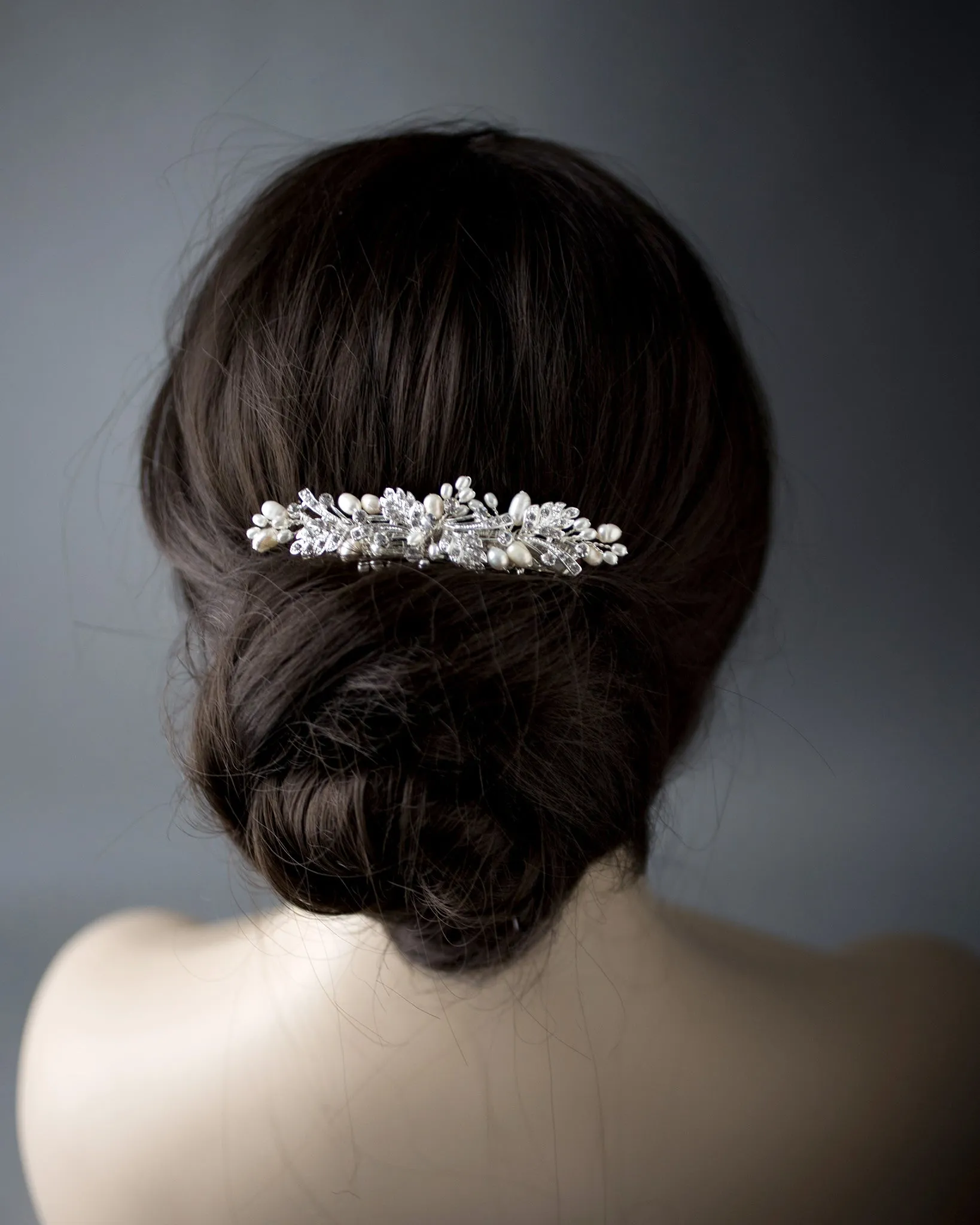 Silver Wedding Hair Barrette with Ivory Pearls