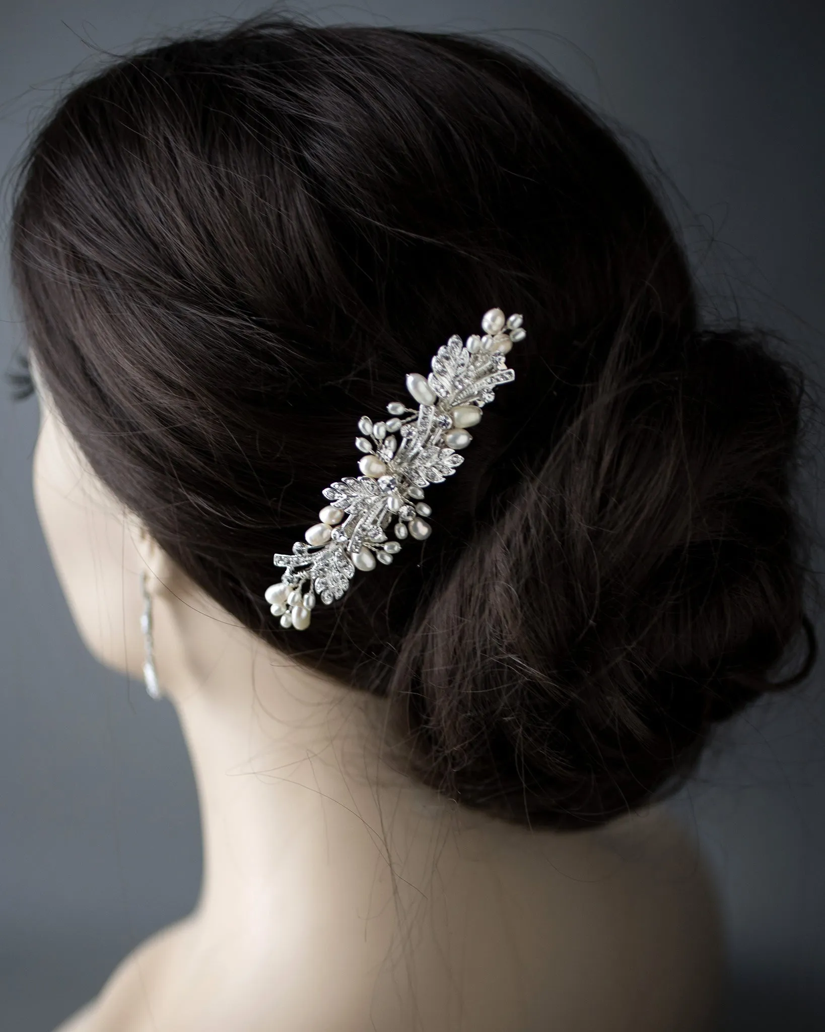 Silver Wedding Hair Barrette with Ivory Pearls