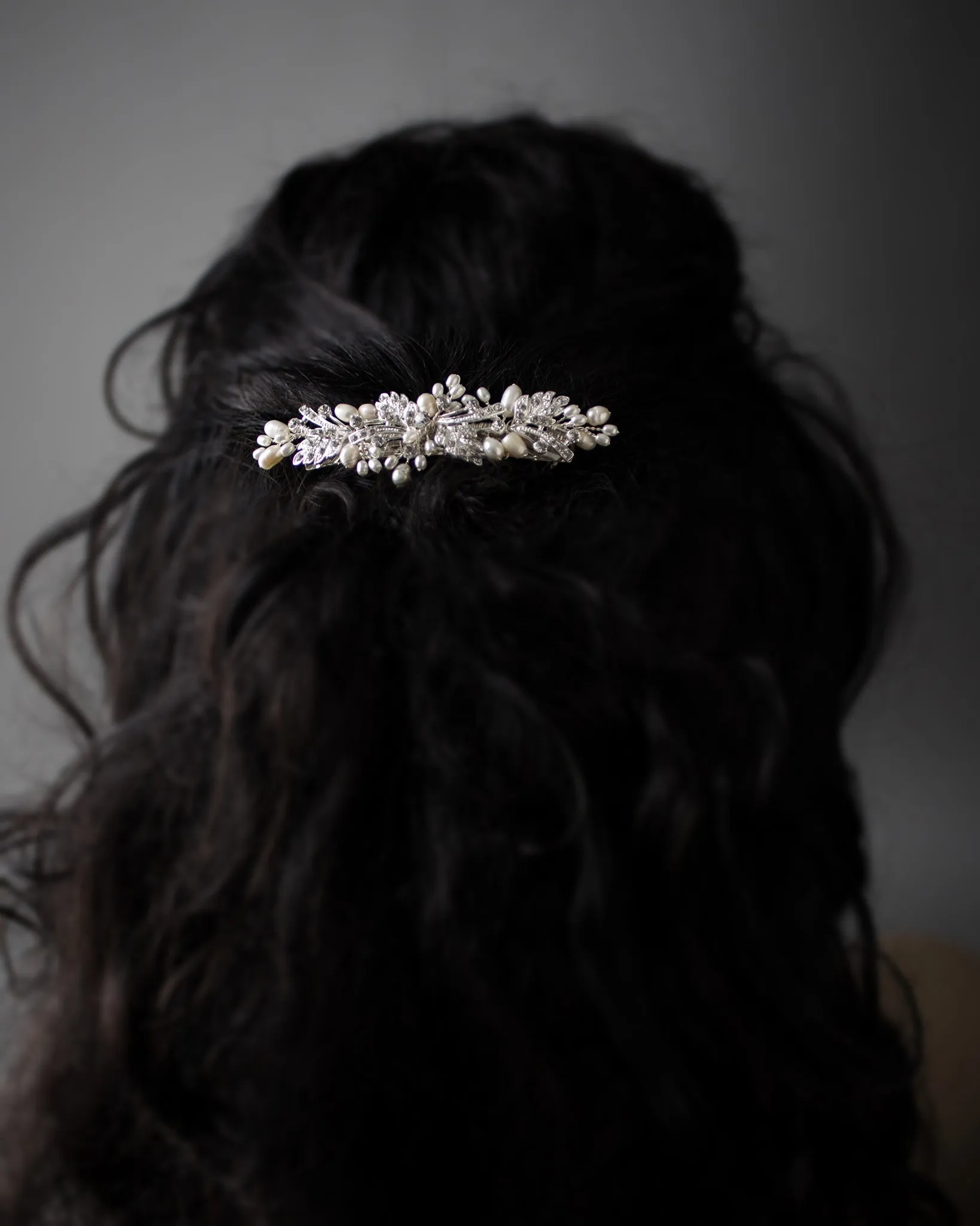 Silver Wedding Hair Barrette with Ivory Pearls