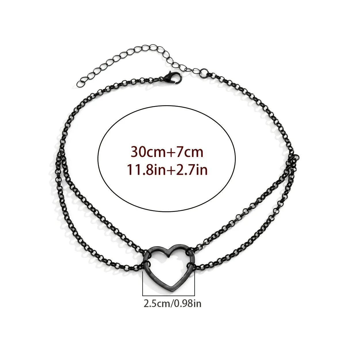 Simple Fashion Necklace Gothic Black Heart Decor Chain Tassel Neck Chain Choker Necklace 1pc