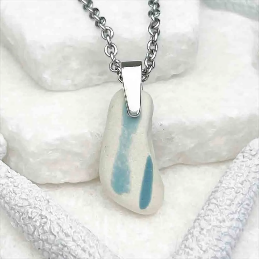 Simple Robin's Egg Blue Sea Pottery Shard Pendant | #1980