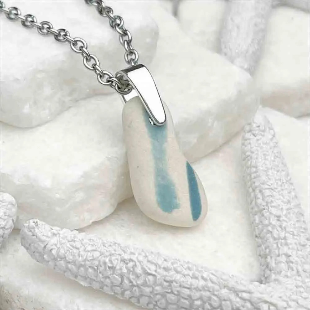 Simple Robin's Egg Blue Sea Pottery Shard Pendant | #1980