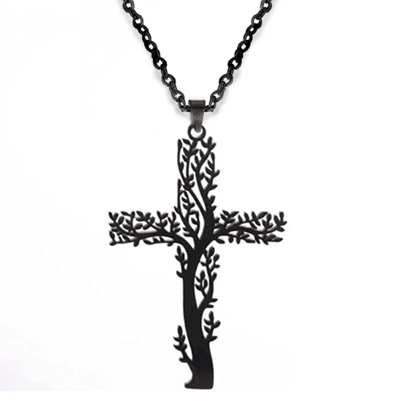 SISSLIA Fashion Creative Cross Necklace Stainless Steel For Women Choker Branches Tree of Life Design Pendant Necklace Jewelry