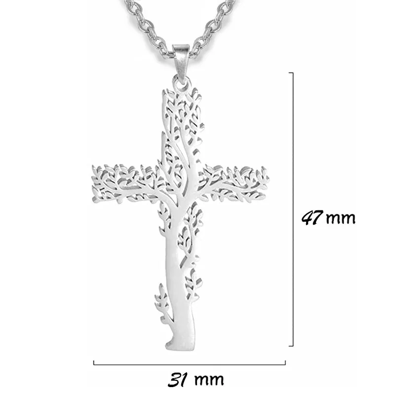 SISSLIA Fashion Creative Cross Necklace Stainless Steel For Women Choker Branches Tree of Life Design Pendant Necklace Jewelry