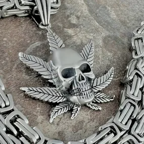 Skull & Pot Leaf Pendant - Necklace (719)