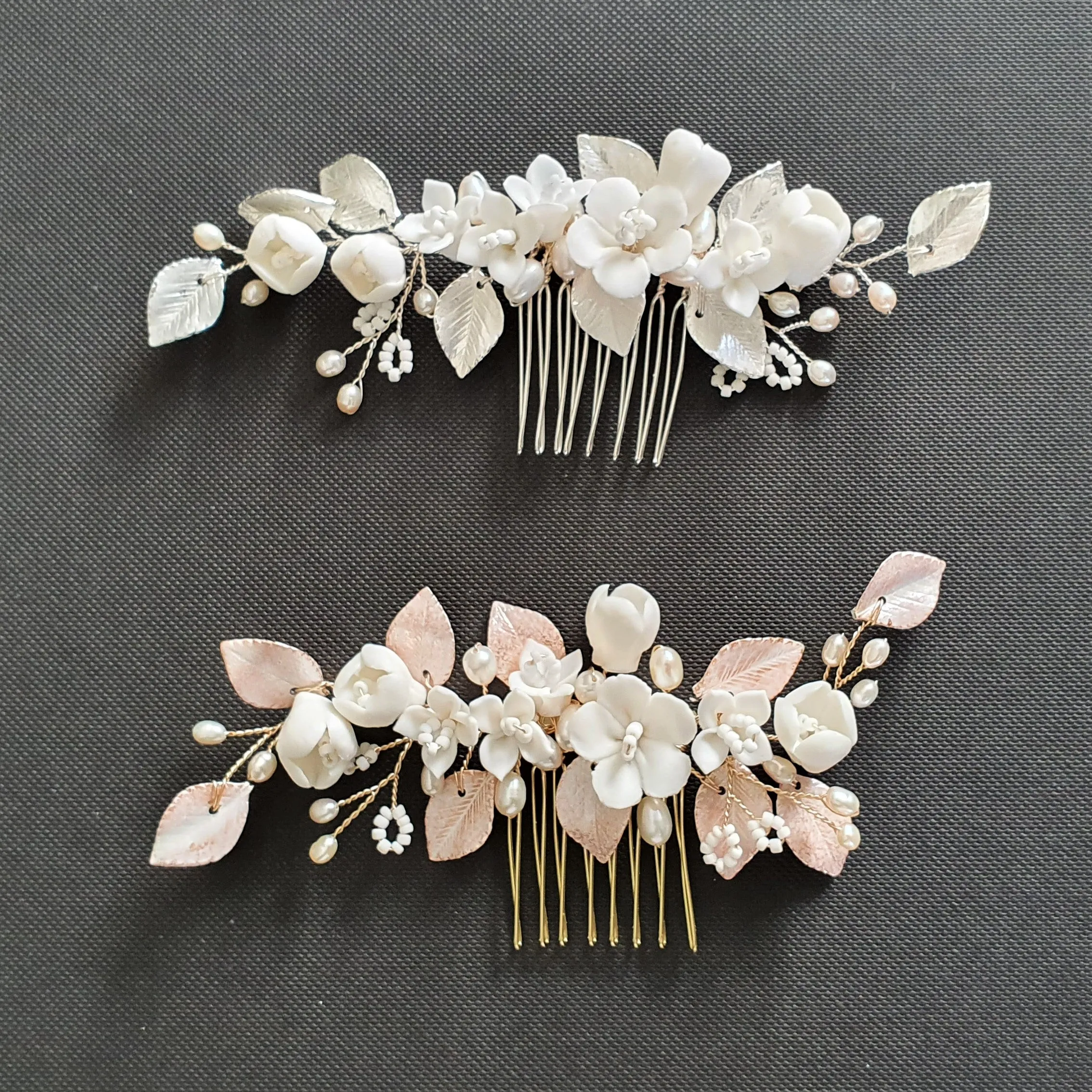 Small Flower and Leaf Hair Comb Silver-Fairy