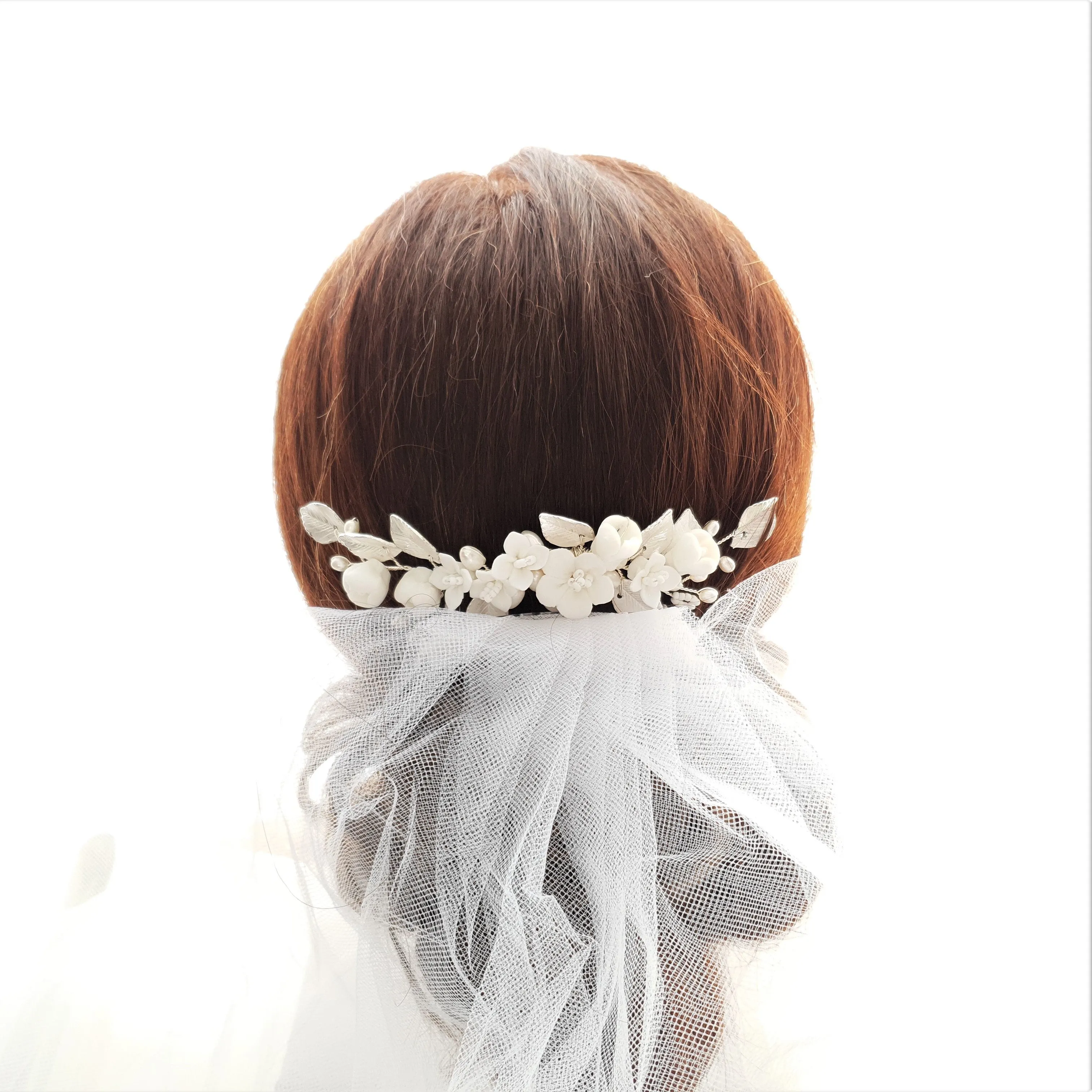 Small Flower and Leaf Hair Comb Silver-Fairy