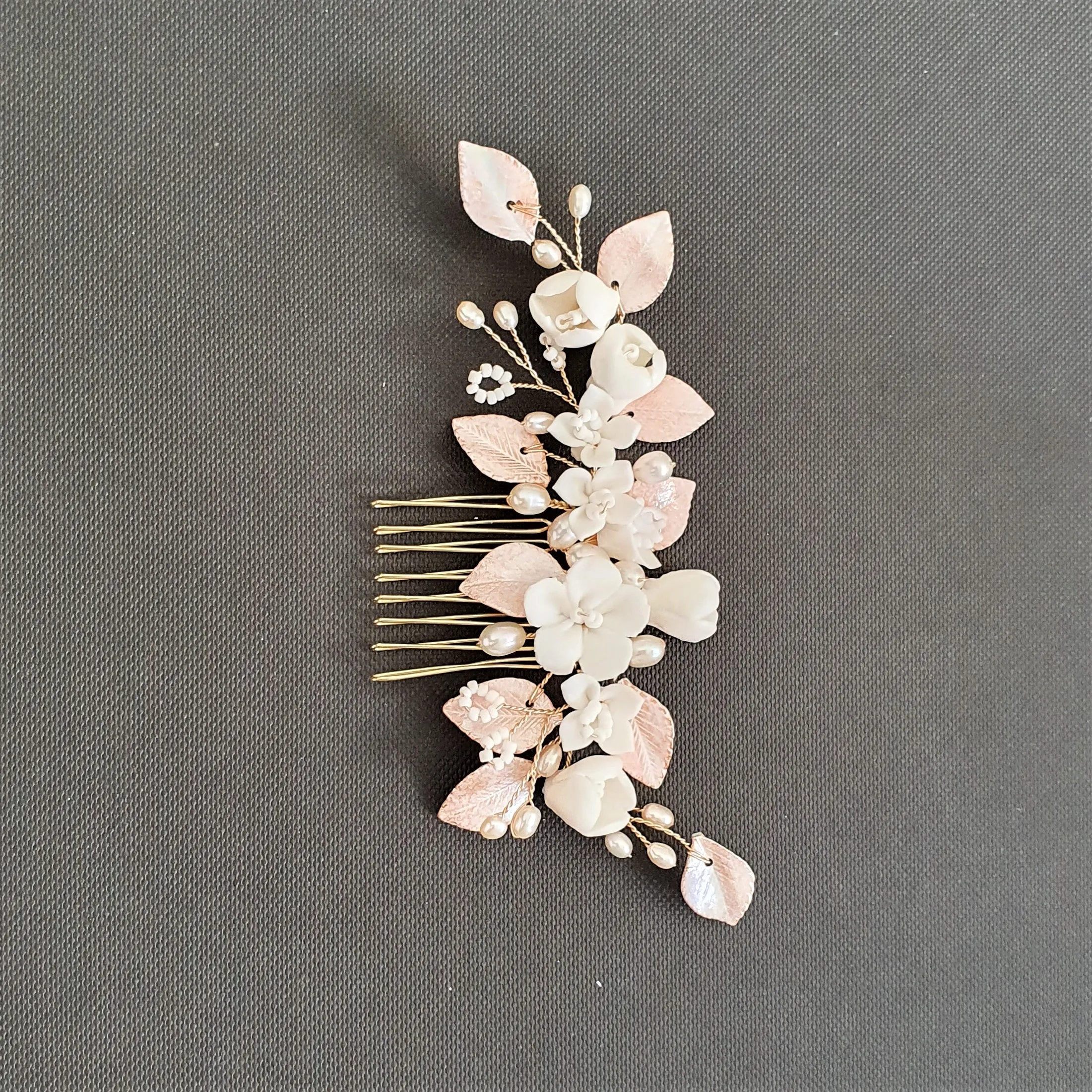 Small Flower and Leaf Hair Comb Silver-Fairy