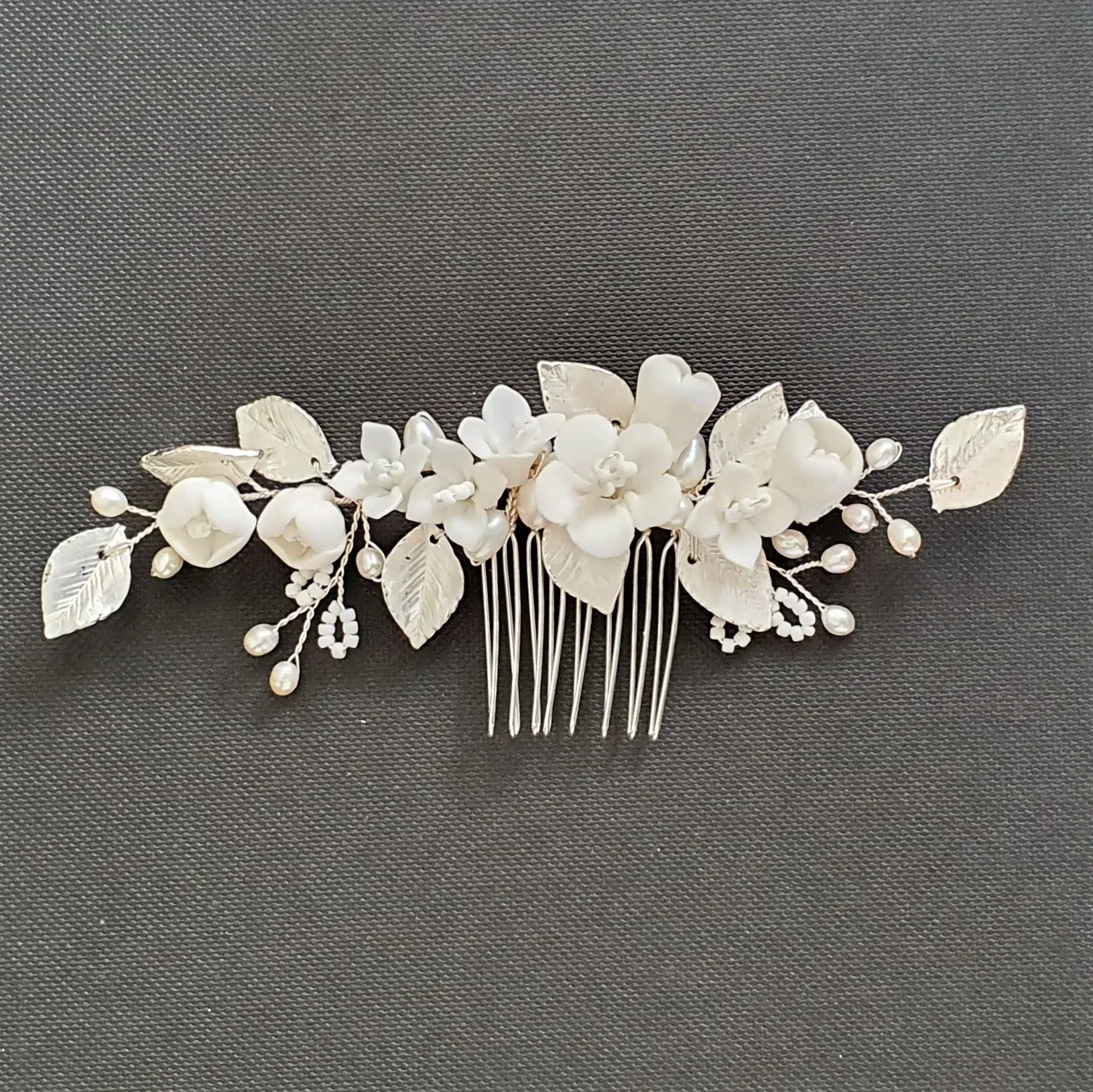 Small Flower and Leaf Hair Comb Silver-Fairy