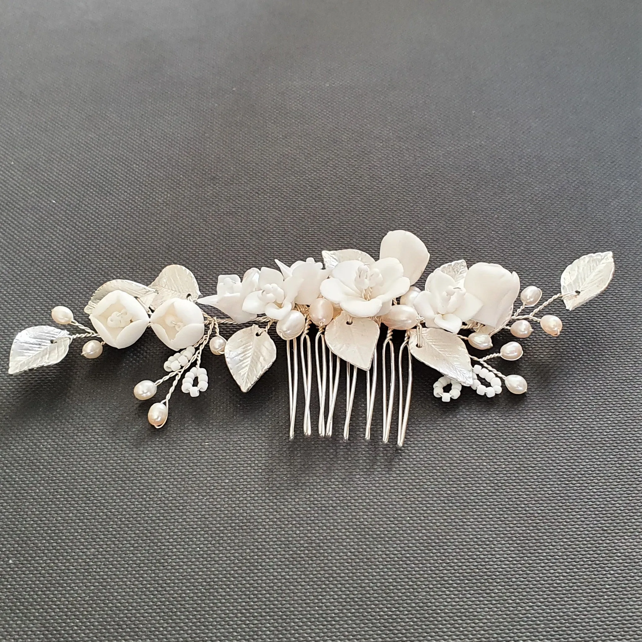 Small Flower Rose Gold Leaf Hair Comb- Fairy