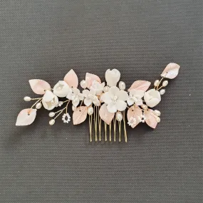 Small Flower Rose Gold Leaf Hair Comb- Fairy