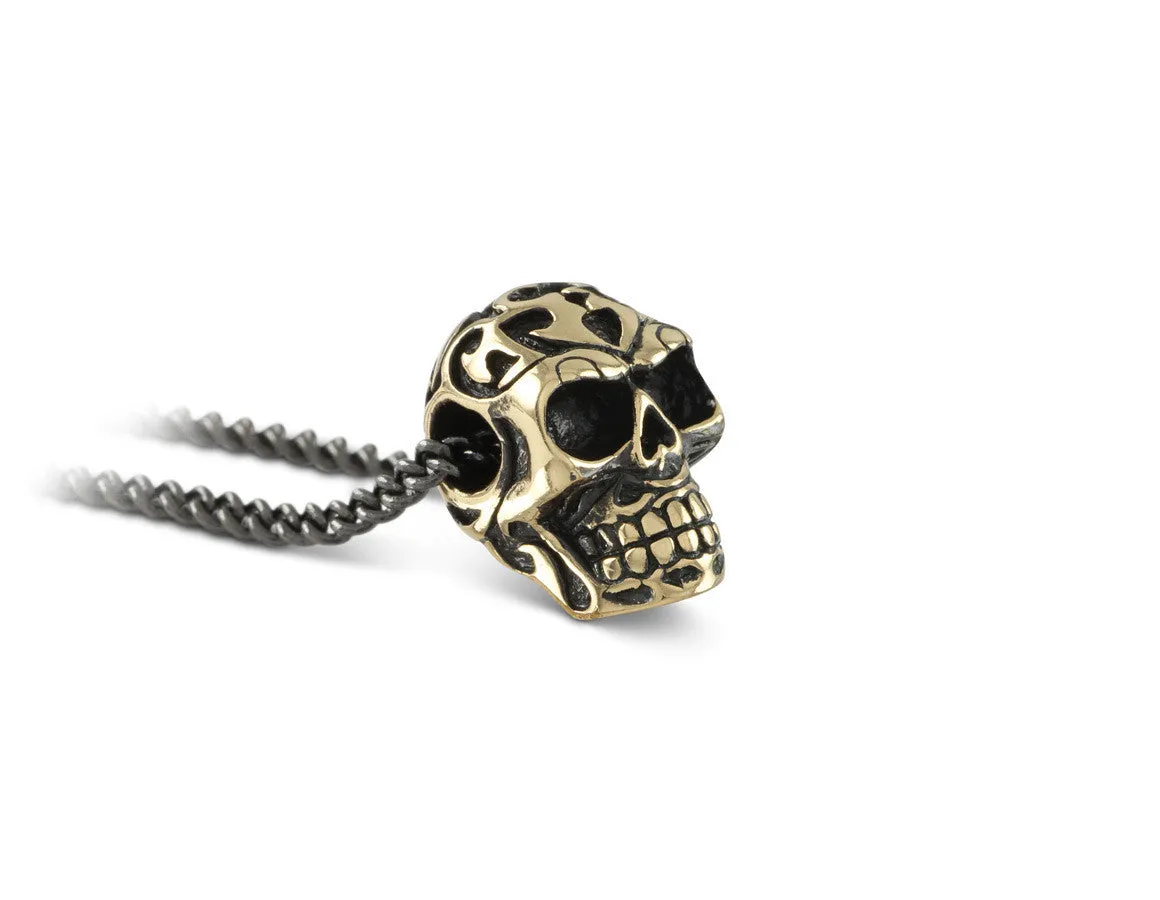 Small Ornate Skull Necklace - Bronze