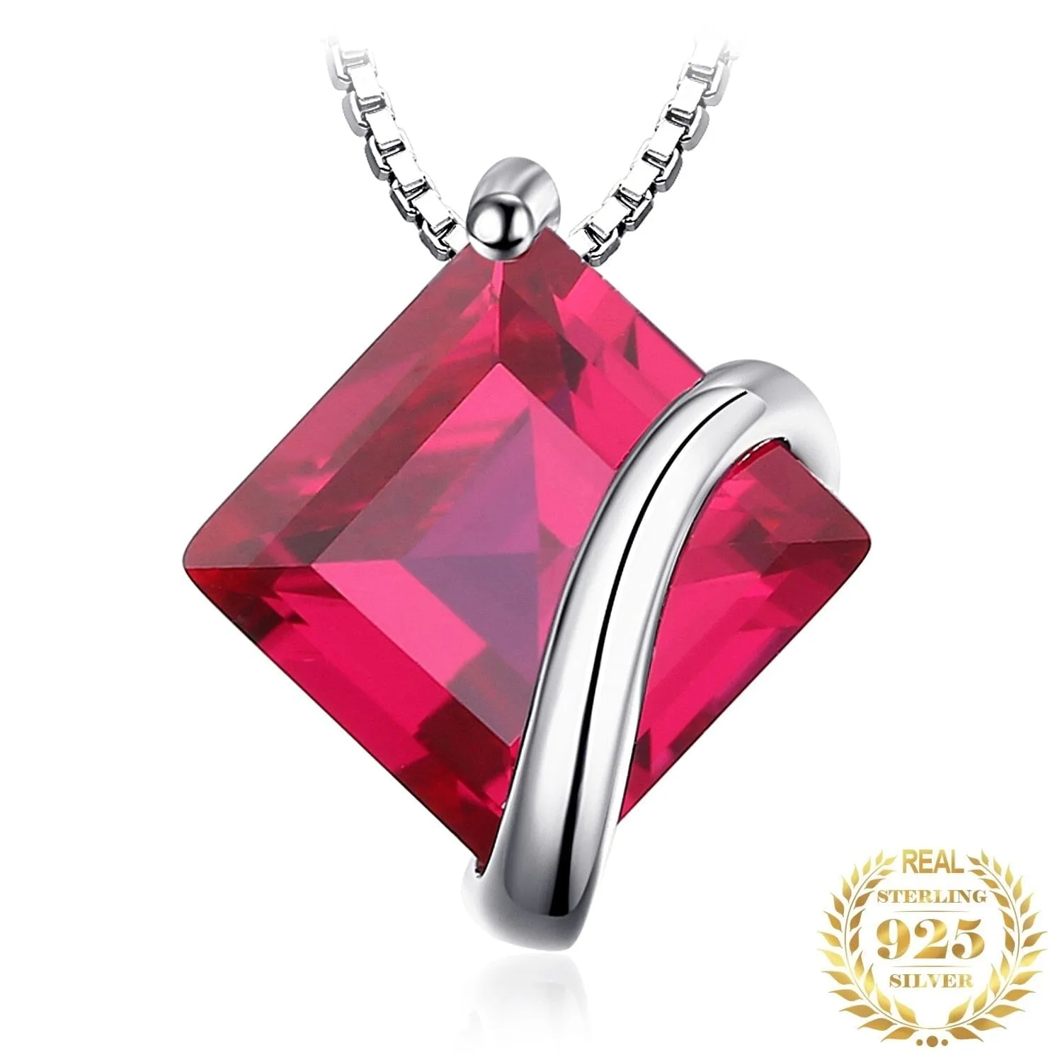 Square Red Ruby 925 Sterling Silver Choker Pendant (Without Chain)