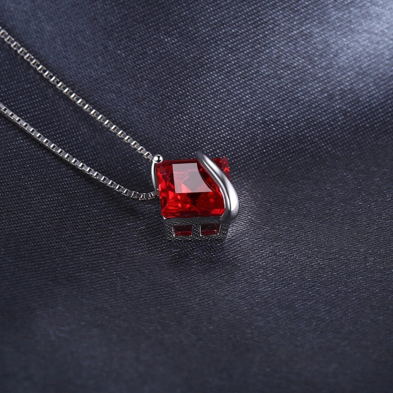 Square Red Ruby 925 Sterling Silver Choker Pendant (Without Chain)