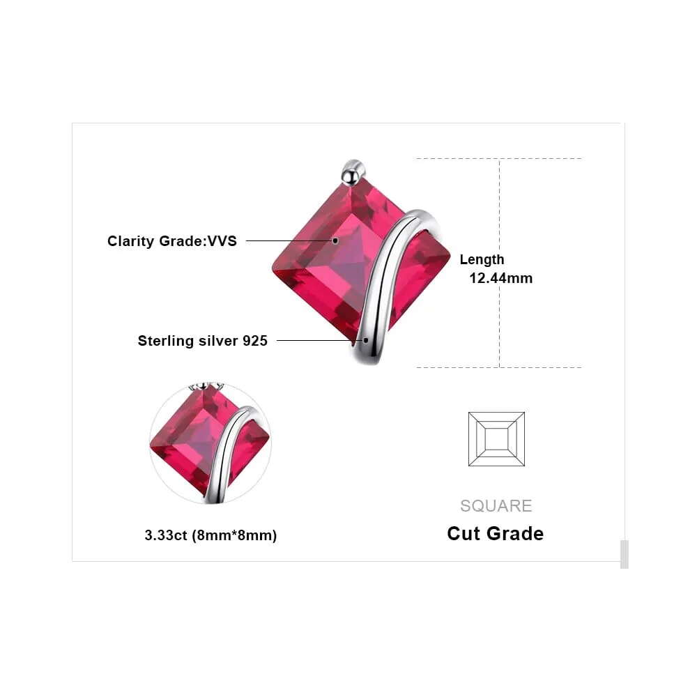 Square Red Ruby 925 Sterling Silver Choker Pendant (Without Chain)