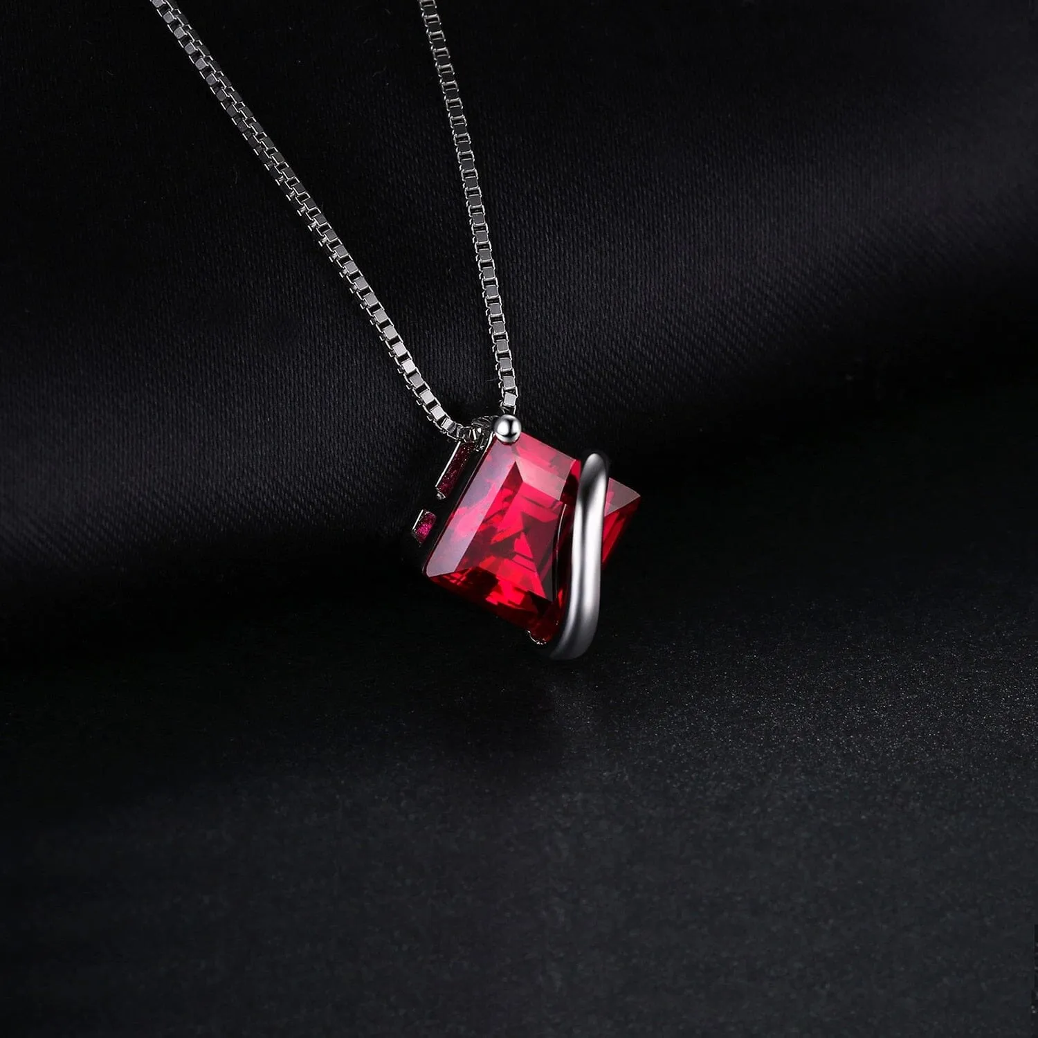 Square Red Ruby 925 Sterling Silver Choker Pendant (Without Chain)