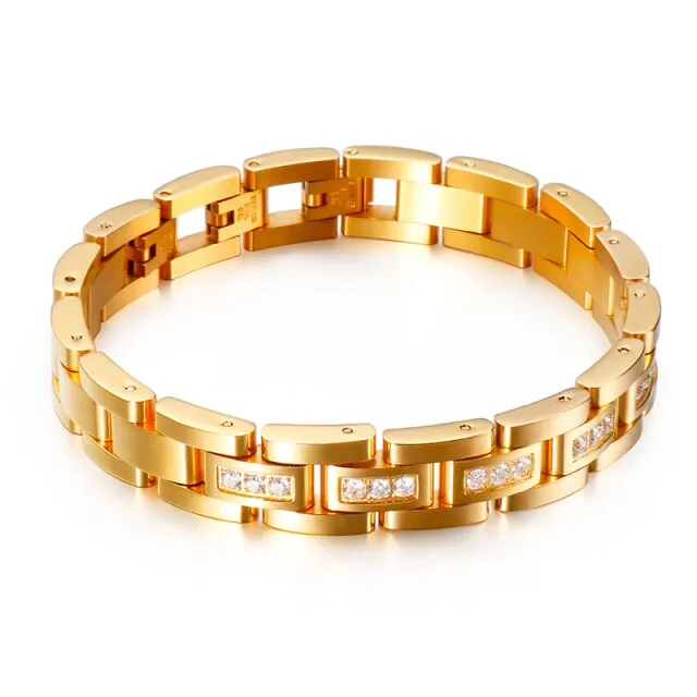 Stainless-Steel Gold Ion-Plated CZ Luxury Bracelet