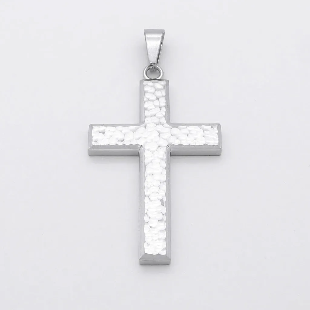 Stainless Steel Hammered Cross Pendant - Silver