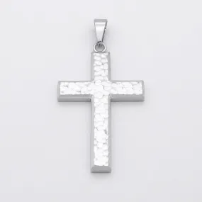 Stainless Steel Hammered Cross Pendant - Silver