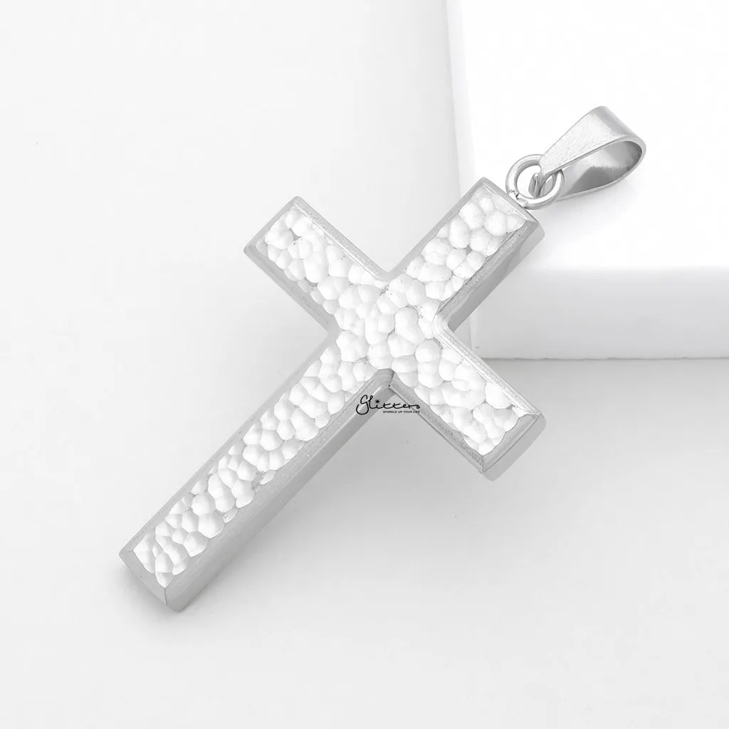 Stainless Steel Hammered Cross Pendant - Silver