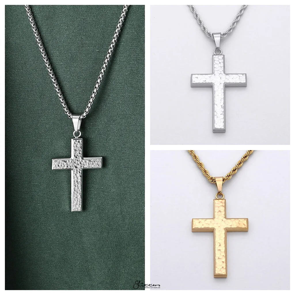 Stainless Steel Hammered Cross Pendant - Silver