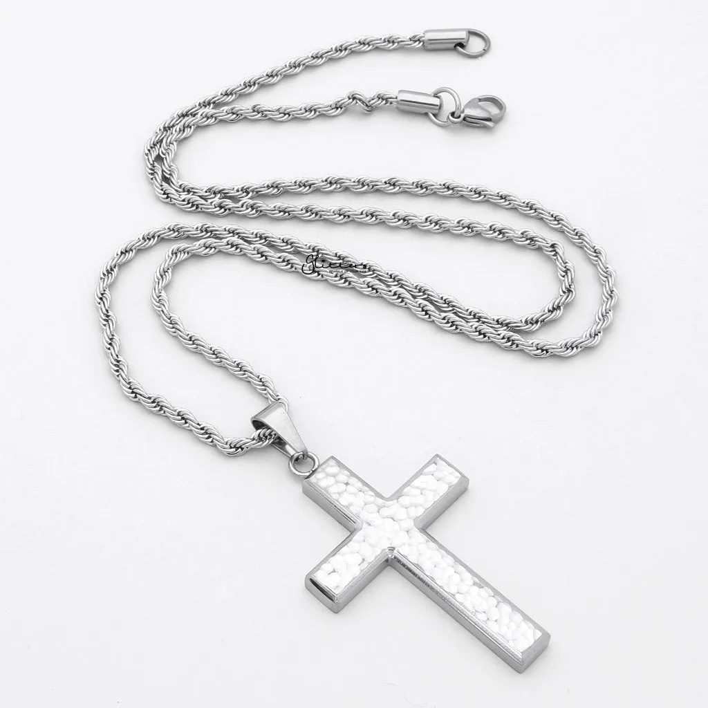 Stainless Steel Hammered Cross Pendant - Silver